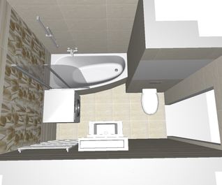 3D vizualizace k rekonstrukci bytového jádra - koupelna spojená s WC